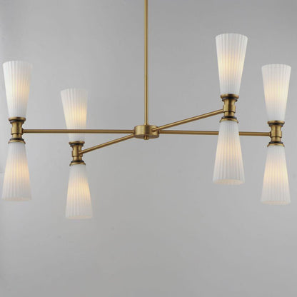 Maxim Lighting 24828SWBKNAB Krevat Chandelier angled side view highlighting satin white glass and brass finish