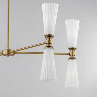 Maxim Lighting 24828SWBKNAB Krevat Chandelier close-up detail of fluted cone glass shades and brass socket holders