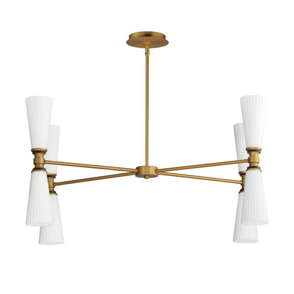 Maxim Lighting 24828SWBKNAB Krevat 8 Light Chandelier in Natural Aged Brass with Satin White Fluted Glass Shades