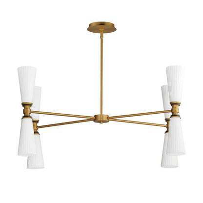 Maxim Lighting 24828SWBKNAB Krevat 8 Light Chandelier in Natural Aged Brass with Satin White Fluted Glass Shades