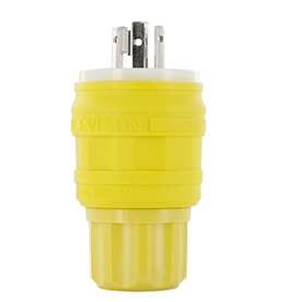 Leviton 24W34 15A, 277V NEMA L7-15P, 2P, 3W, Locking Plug, Grounding, Wetguard, Yellow