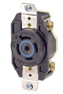 Leviton 2510 Industrial Grade Flush Mounting Locking Receptacle, 4P, 20A, NEMA L21-20R, Black, 120/208V