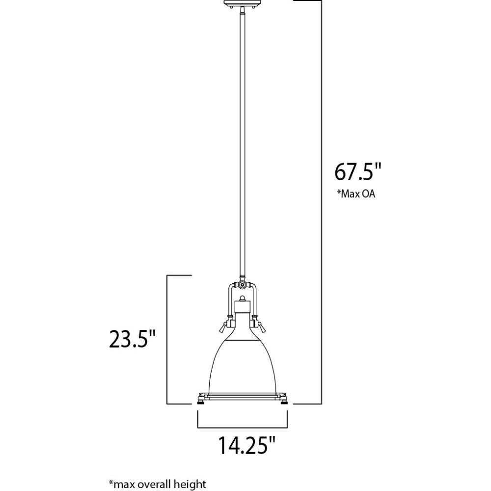 Maxim Lighting 25104FTBZ Hi Bay Pendant Dimension Diagram - 14.25 inch Wide by 23.5 inch High, 67.5 inch Max Overall Height
