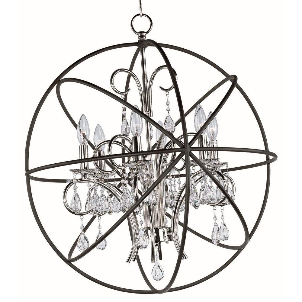 Maxim Lighting 25144ARPN Orbit 6 Light Chandelier Anthracite Polished Nickel with clear crystal accents angled view