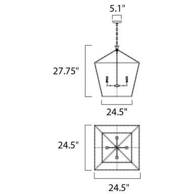 Maxim Lighting 25155TXBPN Abode Chandelier Dimension Diagram - 24.5 inch Width, 27.75 inch Height