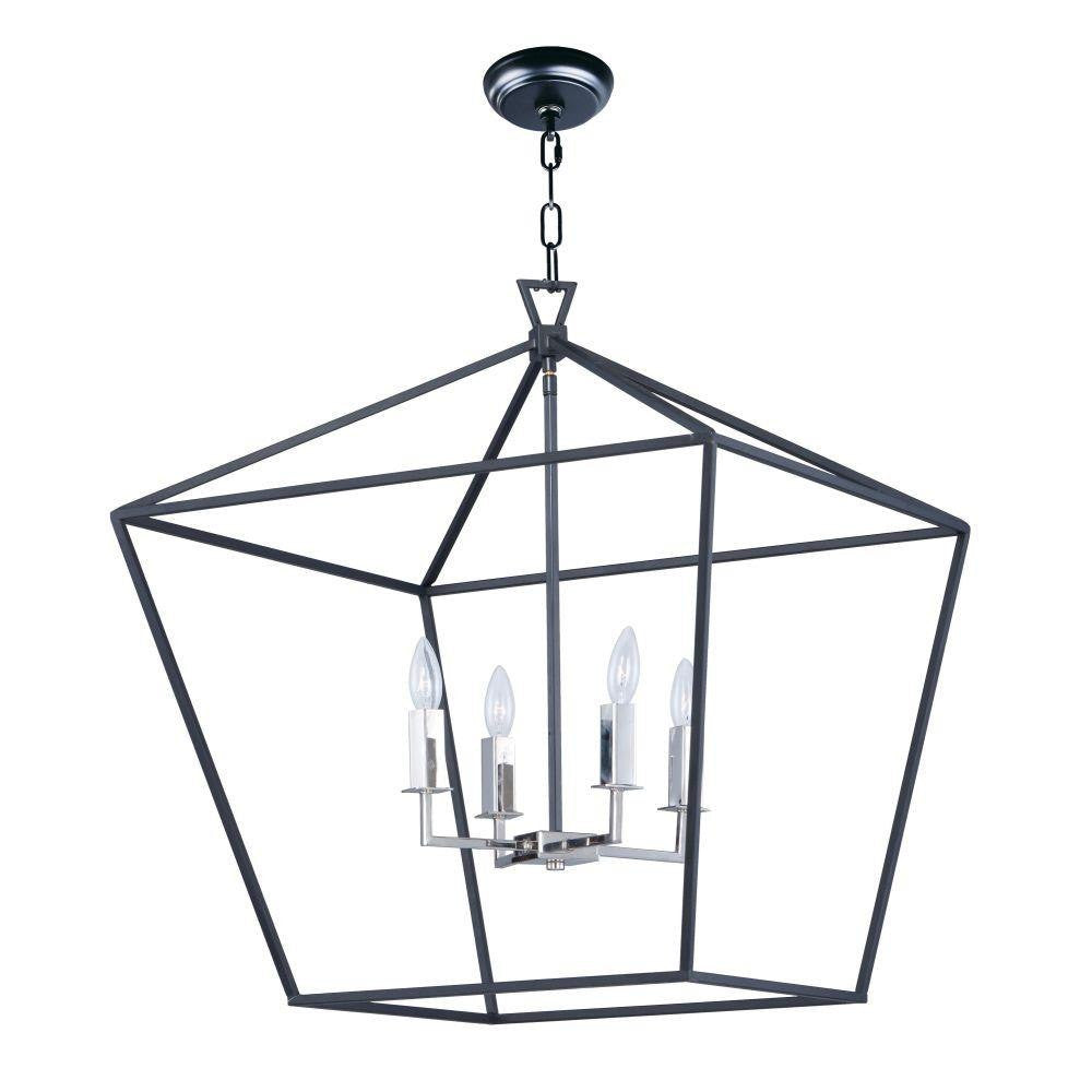 Maxim Lighting 25155TXBPN Abode 4 Light Chandelier in Textured Black and Polished Nickel - Full View with Canopy
