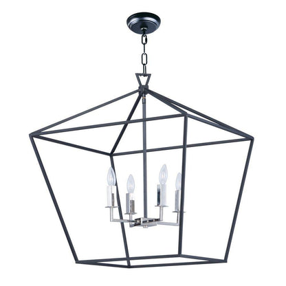 Maxim Lighting 25155TXBPN Abode 4 Light Chandelier in Textured Black and Polished Nickel - Full View with Canopy