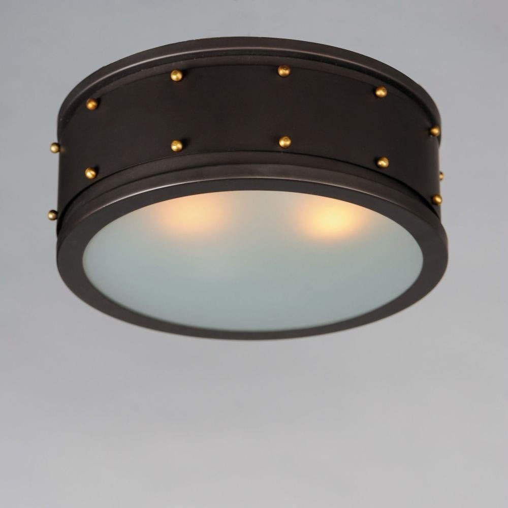 Maxim Lighting 25160OIAB Trestle Flush Mount Ceiling Light illuminated showing warm ambient glow