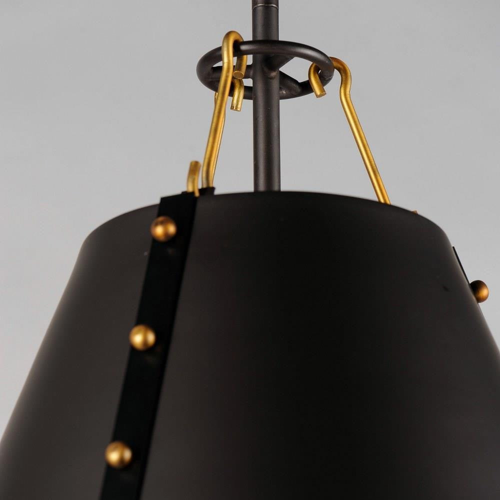 Maxim Lighting 25162OIAB Trestle 1 Light Oil Rubbed Bronze Pendant - Detail close-up of antique brass bracket and stud hardware on shade