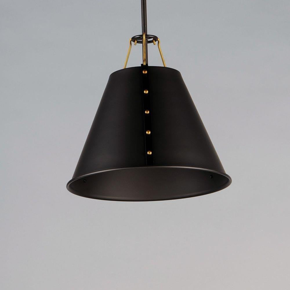Maxim Lighting 25162OIAB Trestle 1 Light Oil Rubbed Bronze Pendant - Angled view showing empire shade with antique brass stud accents