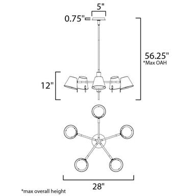 Maxim Lighting 25175DBZHR Carlo Chandelier - Dimensions Diagram