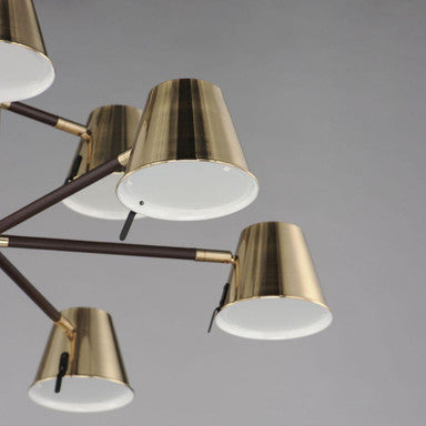 Maxim Lighting 25179DBZHR Carlo Chandelier close-up detail of Heritage Brass shades and Dark Bronze arms