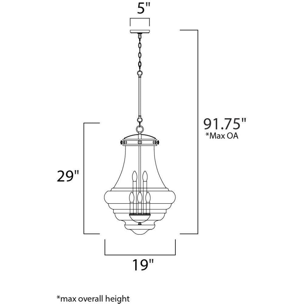Maxim Lighting 25189CLPN Retro 6 Light 19 Inch Polished Nickel Pendant Ceiling Light Dimensions Diagram