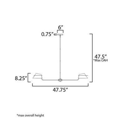 Maxim Lighting 25228LFGNAB Lucas Chandelier Dimension Diagram - 47.75 Inch Wide 8.25 Inch Height