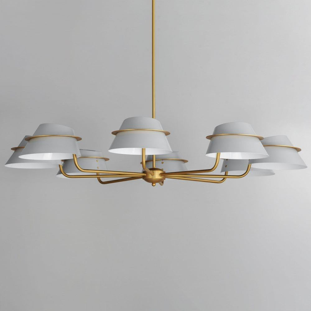 Maxim Lighting 25228LFGNAB Lucas 8 Light Chandelier in Natural Aged Brass with Light French Gray Metal Shades