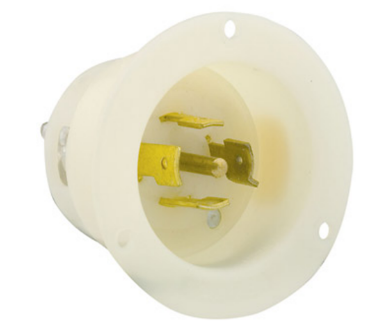 Leviton 2525 20A, 277/480V 3-Phase Y, NEMA L22-20P, 4P, 5W, Flanged Inlet Locking Receptacle, Grounding (White)
