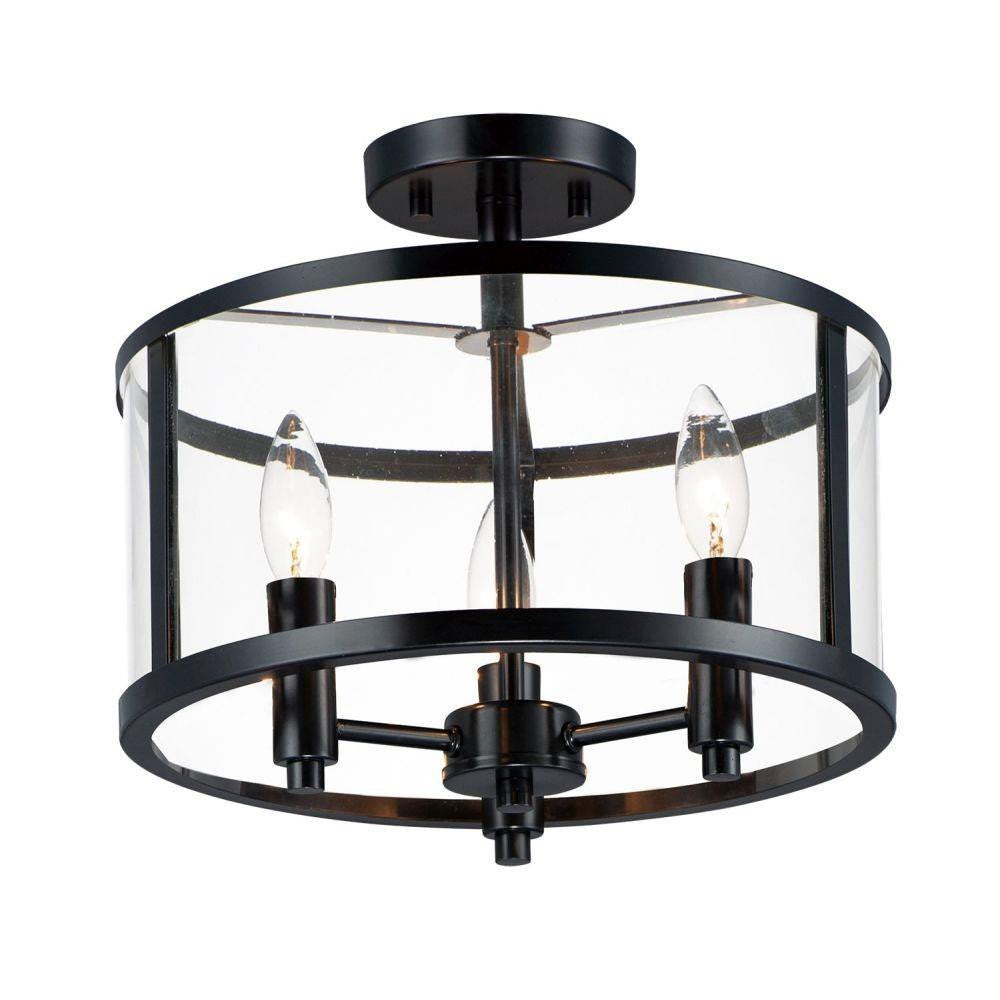 Maxim Lighting 25250CLBK Sentinel 3 Light Black Semi Flush Mount Ceiling Light - White Background