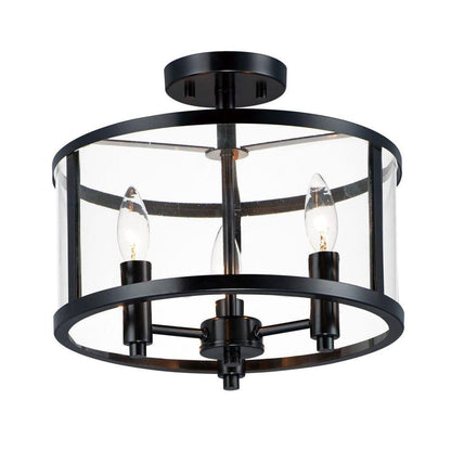 Maxim Lighting 25250CLBK Sentinel 3 Light Black Semi Flush Mount Ceiling Light - White Background