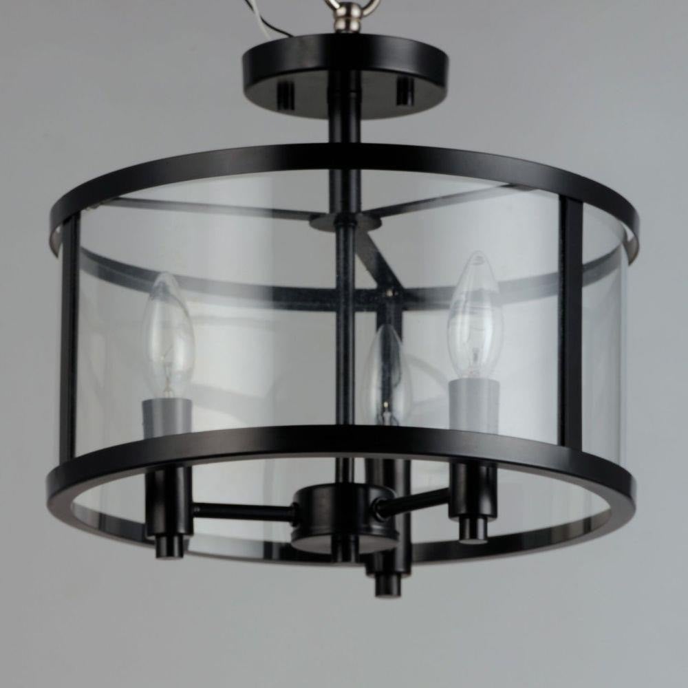 Maxim Lighting 25250CLBK Sentinel 3 Light Black Semi Flush Mount Ceiling Light - Close Up View on Gray Background