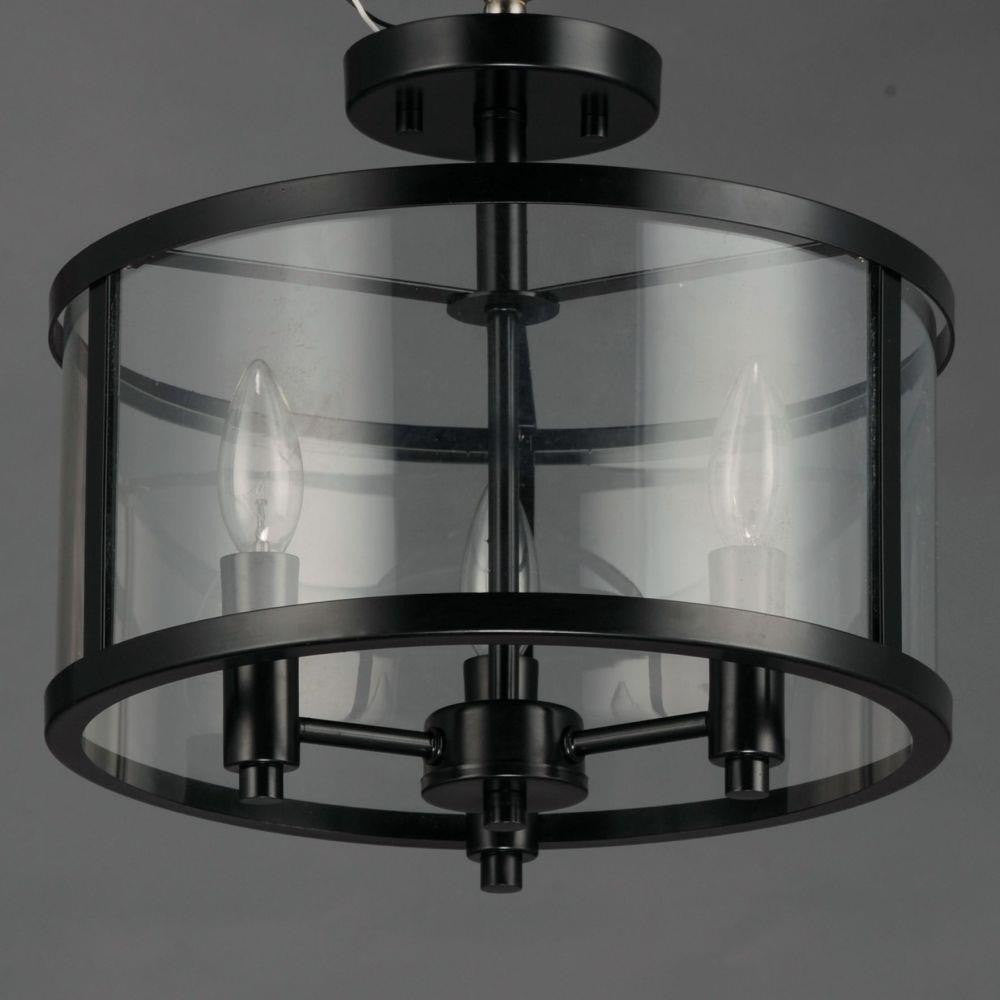 Maxim Lighting 25250CLBK Sentinel 3 Light Black Semi Flush Mount Ceiling Light - Angle View on Gray Background