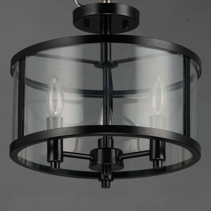 Maxim Lighting 25250CLBK Sentinel 3 Light Black Semi Flush Mount Ceiling Light - Angle View on Gray Background
