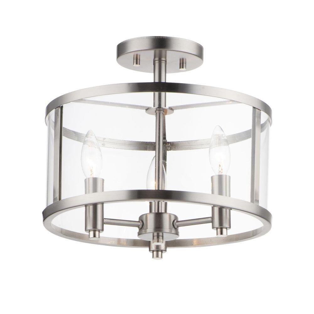 Maxim Lighting 25250CLSN Sentinel 3 Light Satin Nickel Semi Flush Mount Ceiling Light White Background