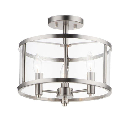 Maxim Lighting 25250CLSN Sentinel 3 Light Satin Nickel Semi Flush Mount Ceiling Light White Background