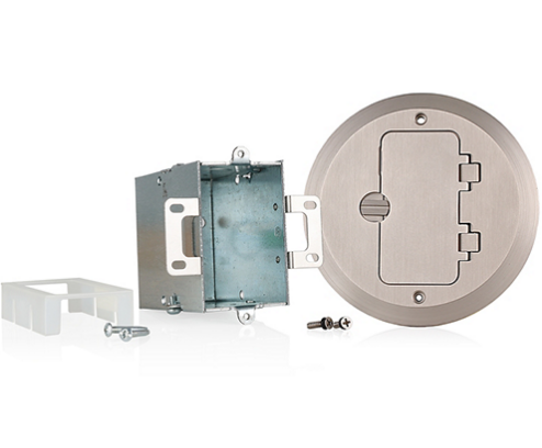 Leviton 25251-DN 1-Gang Floor Box Assembly, Blank, Round Cover with Nickel-Plated Brass Plate