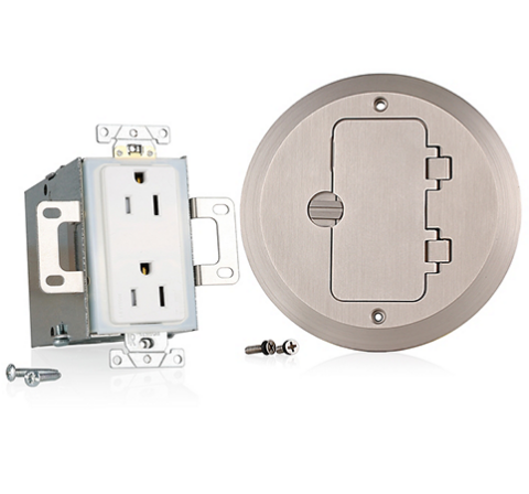 Leviton 25251-TDN 15 Amp 1-Gang Floor Box Assembly, Commercial Grade, Tamper-Resistant, Self-Grounding