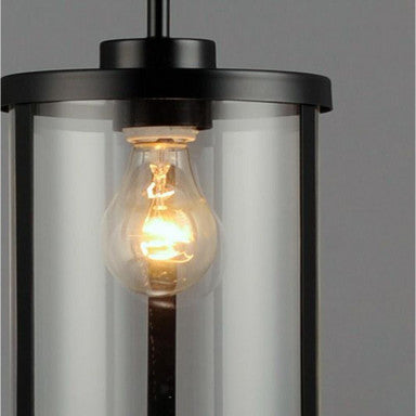 Maxim Lighting 25252CLBK Sentinel close-up detail of clear glass cylinder shade and Black finish
