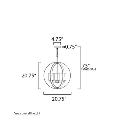 Maxim Lighting 25254CLSN Sentinel 3 Light Satin Nickel Globe Pendant - Dimension Diagram