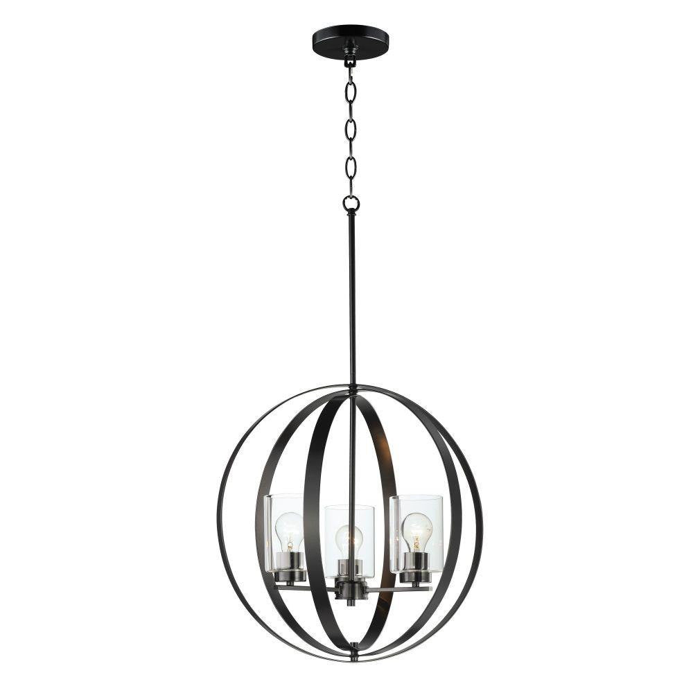 Maxim Lighting 25254CLBK Sentinel 3 Light 20.75 inch Black Globe Pendant Ceiling Light full product view on white background