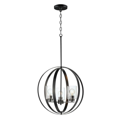 Maxim Lighting 25254CLBK Sentinel 3 Light 20.75 inch Black Globe Pendant Ceiling Light full product view on white background
