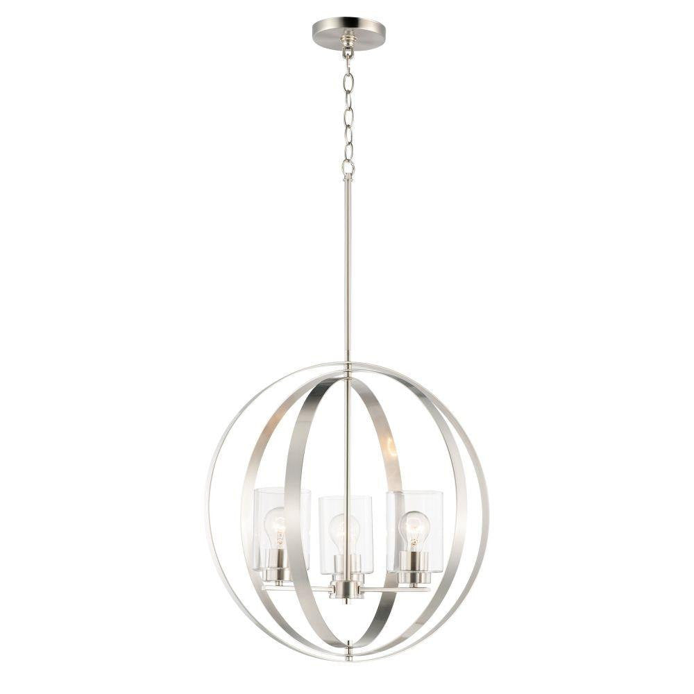Maxim Lighting 25254CLSN Sentinel 3 Light Satin Nickel Globe Pendant - White Background Front View