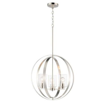 Maxim Lighting 25254CLSN Sentinel 3 Light Satin Nickel Globe Pendant - White Background Front View