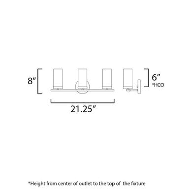 Maxim Lighting 25257CLSN Sentinel Bath Vanity Wall Light dimensions diagram 21.25 inch wide 8 inch tall