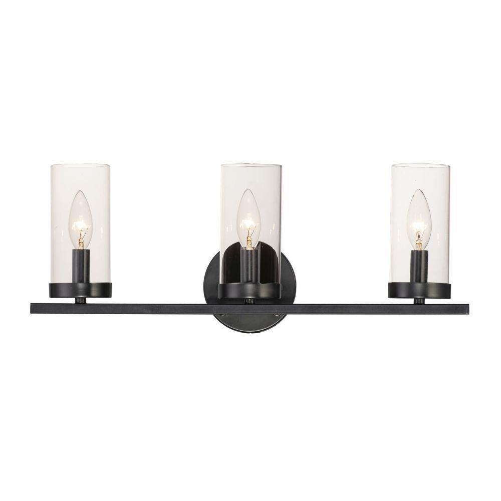 Maxim Lighting 25257CLBK Sentinel 3 Light Black Bath Vanity Wall Light - Front View on White Background