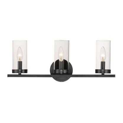 Maxim Lighting 25257CLBK Sentinel 3 Light Black Bath Vanity Wall Light - Front View on White Background