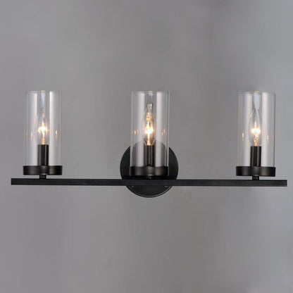 Maxim Lighting 25257CLBK Sentinel 3 Light Black Bath Vanity Wall Light - Front View on Gray Background