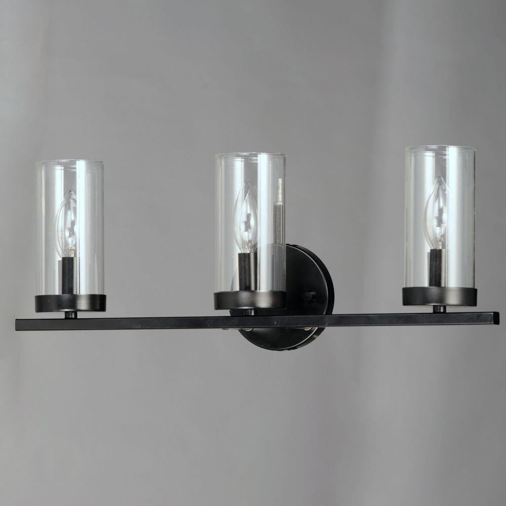 Maxim Lighting 25257CLBK Sentinel 3 Light Black Bath Vanity Wall Light - Angled View