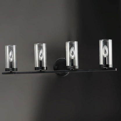 Maxim Lighting 25258CLBK Sentinel 4 Light Black Bath Vanity Wall Light - Dark Background Angle View