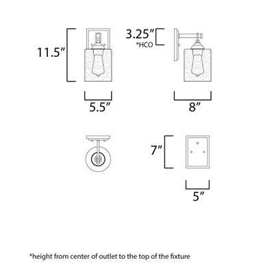Maxim Lighting 25271SSBZ Stonehenge Wall Sconce dimensions diagram - 11.5 inch height, 5.5 inch width