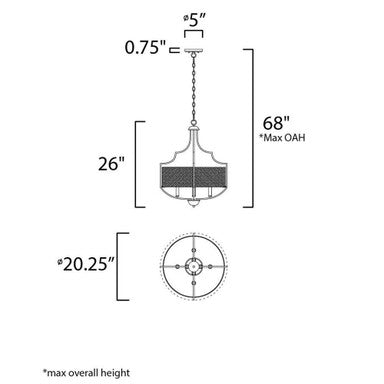 Maxim Lighting 25284WLBZAB Savant Chandelier - Dimension Diagram