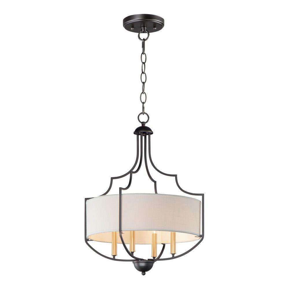 Maxim Lighting 25284WLBZAB Savant 4 Light Bronze with Antique Brass Chandelier - Full View on White Background
