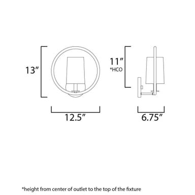 Maxim Lighting 25291OFNAB Meridian Wall Sconce - Dimension Diagram 12.5 inch Wide 13 inch High