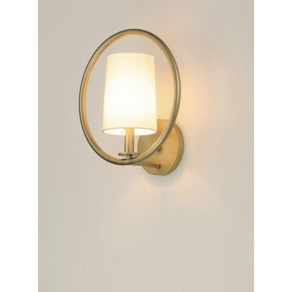Maxim Lighting 25291OFNAB Meridian 1 Light Natural Aged Brass Wall Sconce with Off White Fabric Shade - Lit