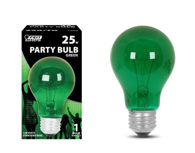 Feit Electric 25A/TG/RP E26 Medium E26 Lamp Base A19 Incandescent Light Bulb, Color Temperature 2700K, Wattage 25W, Voltage ‎130V, Green Finish