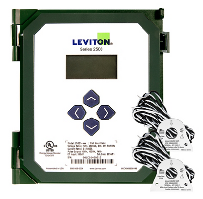 Leviton 25B01-A01 Submeter, 120/208V or 277/480V, 3-Phase Programmable, Pulse/Modbus with (2) 100A Solid Core CTs