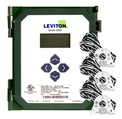 Leviton 25B01-D01 Submeter, 120/208V or 277/480V, 3-Phase Programmable, Pulse/Modbus with (3) 100A Solid Core CTs