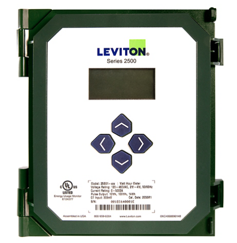 Leviton 25B01 VerifEye Series 2500 Submeter, 3-Phase Programmable Pulse/Modbus, 120/208V or 277/480V, 5A to 800A, compatible with solid core or split core current transformers.